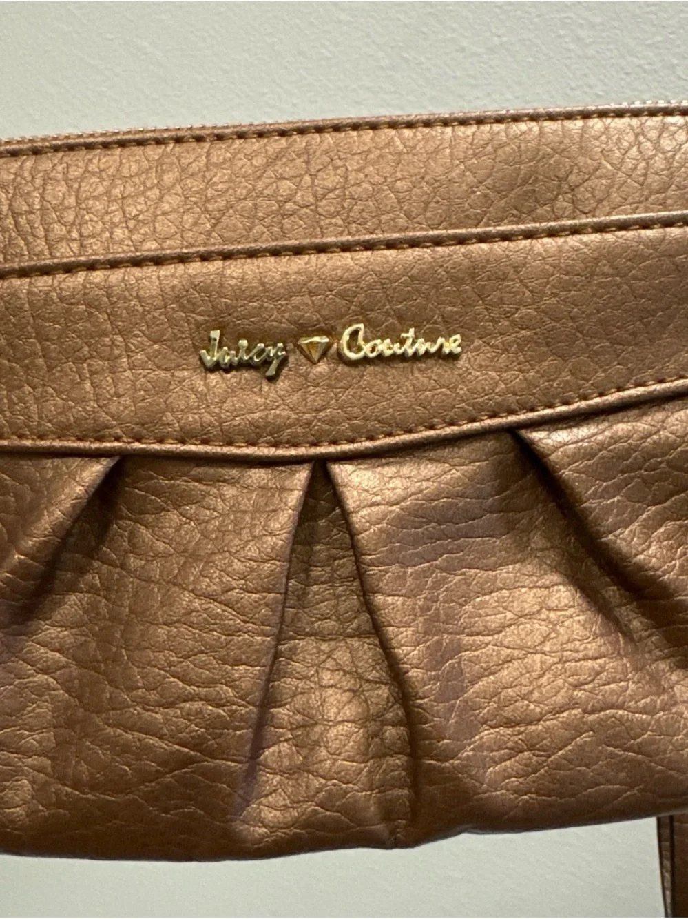 Juicy Couture Metallic Bronze Pleated Wristlet Clutch